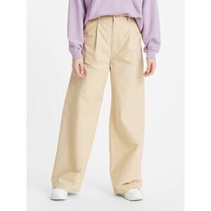 Levi’s Khaki Pleated High Loose Wide Straight Leg Trouser Pants